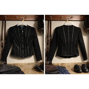 Ralph Lauren Lauren stretch denim with faux leather trim. Equestrian  edgy